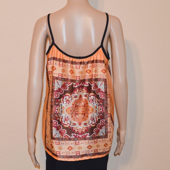 New HARLOWE & GRAHAM Peach Silky Scarf Print Tank Top - Picture 4 of 4